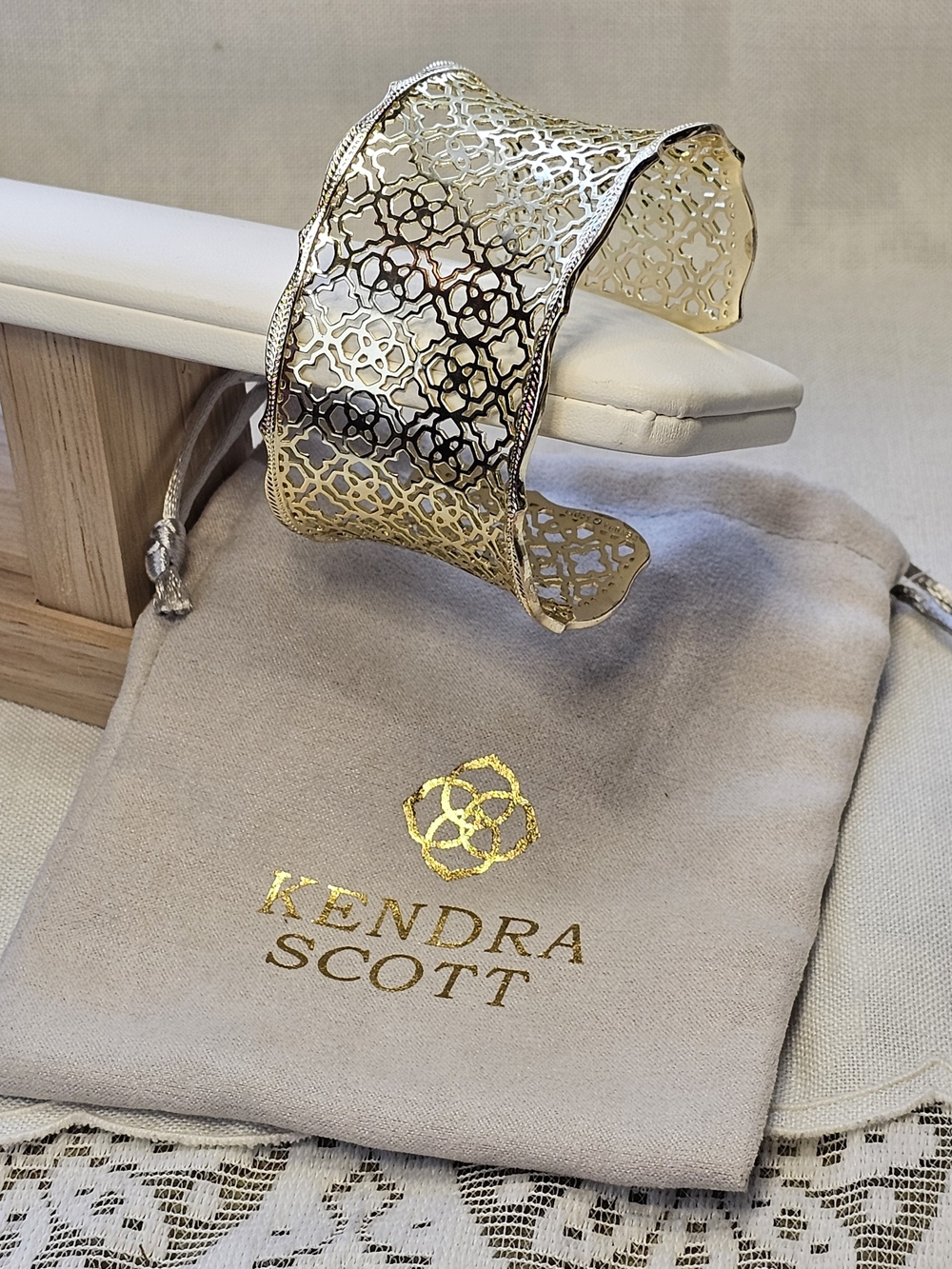 NEW Kendra Scott Filigree Wide Cuff Bracelet in 14k Gold over brass adjustable